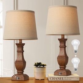 ROTTOGOON Dimmable Table Lamps Set of 2, Rustic Farmhouse Table Lamps for Living Room Bedroom, Bedside Desk Lamps for end Tables, Touch Lamps for nightstand, 9W Bulbs Included, 22", Brown