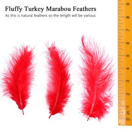 THARAHT 200pcs Fluffy Turkey Marabou Feathers 4-6inch for Craft Dream Catcher Decoration Natural Fluffy Turkey Marabou Feathers,Red