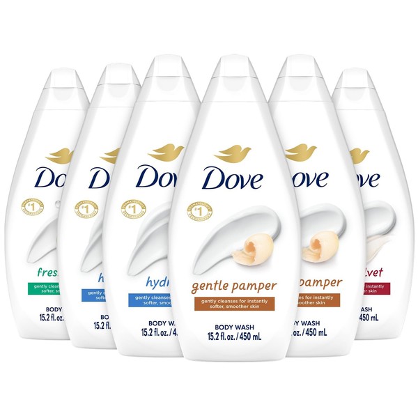 Dove Body Wash Variety 6-Pack – Hydrate, Gentle Pamper, Fresh