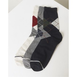Hazzys (신세계센텀점)남성 화이트 배색 아가일 체크 장목 양말 3종 세트 HJSS5E017WT (Sinsae Centum) Men's White Color Block Argyle Check Crew Socks 3-Pack HJSS5E017WT
