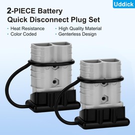 Uddick 350 Amp Battery Quick Disconnect Connecteur, 2/0 AWG 600V Battery Power Connector Plug, for Recovery Winch Auto Car Trailer Boat (Grey 2PCS with 2Cover)