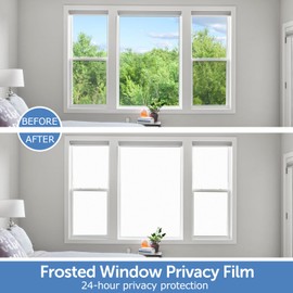 HIDBEA Frosted Window Privacy Film - Non Adhesive Static Cling Glass Stickers Sun UV Blocking Heat Control Door Covering Decals for Home Office, Frosted White, 17.3 x 98.4 Inch