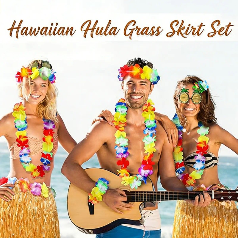 Disfraz Hawaiano Mujer Falda Gafas Collar Tropicales Fiesta