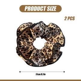 CutitiUU 2 PCS Scrunchie 100% Mulberry Silk Hair Ties Scrunchies,Leopard Print Scrunchies Hair Bands,Oversized Print Hair Rope,Large Leopard Hair Bands,Ponytail Holders,Luxurious (Double-C)