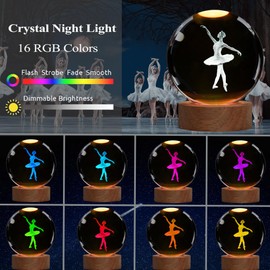 Ballet Night Light, Dance Recital Gifts, K9 3.15 Inch (80mm) Crystal Ball Lamp with 16 Colors Remote Upgraded Lamp for Birthday Xmas Cool Fairygirl Figurines Gifts for Ballerina Girls Room Decor
