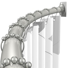 BATHDESIGN Curved Shower Curtain Rod - 43-72 Inches Adjustable, Rustproof Round Shower Curtain Rod, Aluminum, Curved Shower Rods for Bathroom, Bowed Shower Curtain Rod, Need To Drill, Nickel