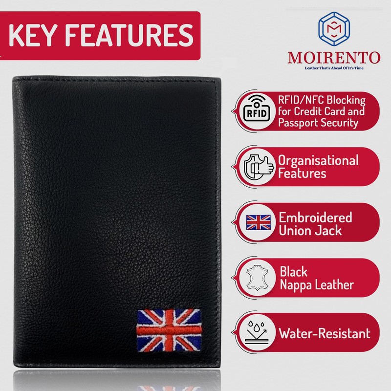 Moirento, UK Passport Cover - British, Union Jack, RFID Blocking,