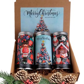 Merry Christmas Tea Gift Set by La Tea Dah | Gourmet Holiday Tea Assortment | 3 Full Sized Tins | Frosted Vanilla Chai Tea, Berry Green Tea, Herbal Gingerbread Tea (36 sachets)