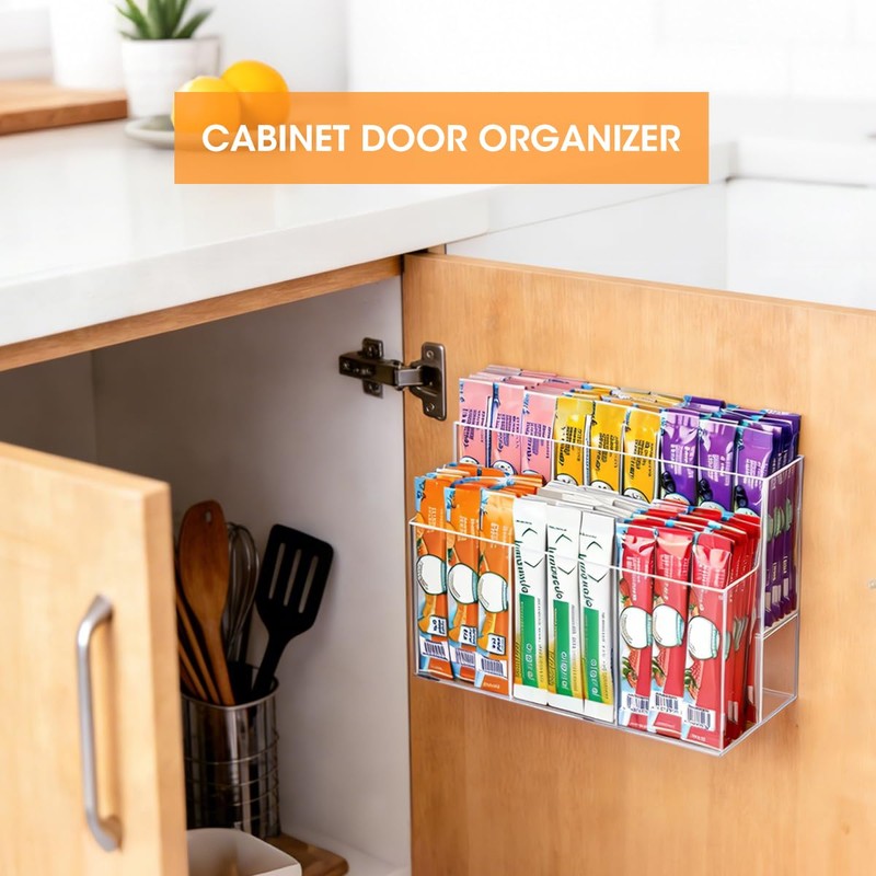 AIEVE Magnetic Drink Packet Organizer, 2-Tier Fridge Organizer Cabinet Door
