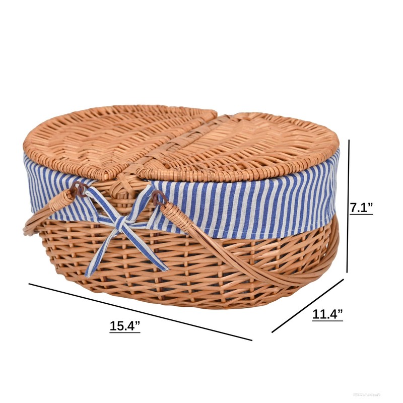 Wicker Picnic Basket with Lid and Handle Sturdy Woven Body