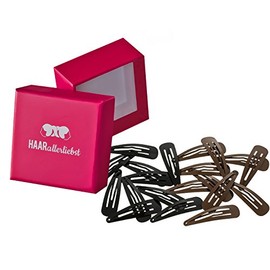 HAARallerliebst Hair Clips Set (20 Pieces | Brown and Black | Approx. 5 cm) with Box for Storage (Box Colour: Pink)