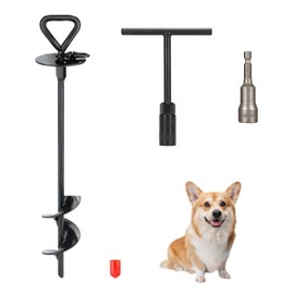 Ground Anchor for Dogs - 38 cm Ground Anchor for Dog Lead, Steel Ground Anchor with 14 mm T-Socket Spanner and Adapter, Ground Anchor for Camping, Lawn, Garden