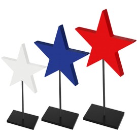 FairySandy 3 Pcs Patriotic Decorations 4th of July Day Table Signs Decoration Wooden Star Table Decoration Independence Day Blocks Tiered Tray Decor Freestanding Table Signs(Simple Style)