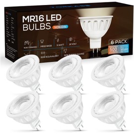 Torkase MR16 LED Bulb, 50W Halogen Equivalent, 5W GU5.3 12V Non-Dimmable, 2700K Soft White, 6 Pack, UL Listed, Energy Saving, Eye-Friendly, Ideal for Track and Landscape Lighting