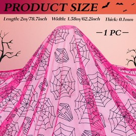 MAYJOYDIY Pink Spider Web Tulle Fabric, 2 * 1.58m Large Spider Mesh Fabric with Black Cobweb for Party Overlay, for DIY Dress Wedding Headwear Curtain Home Decor