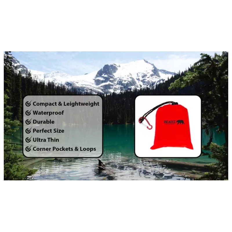 BEARZ Outdoor Beach Blanket-Pocket Blanket 55″x60″ Waterproof, Sandproof, RED