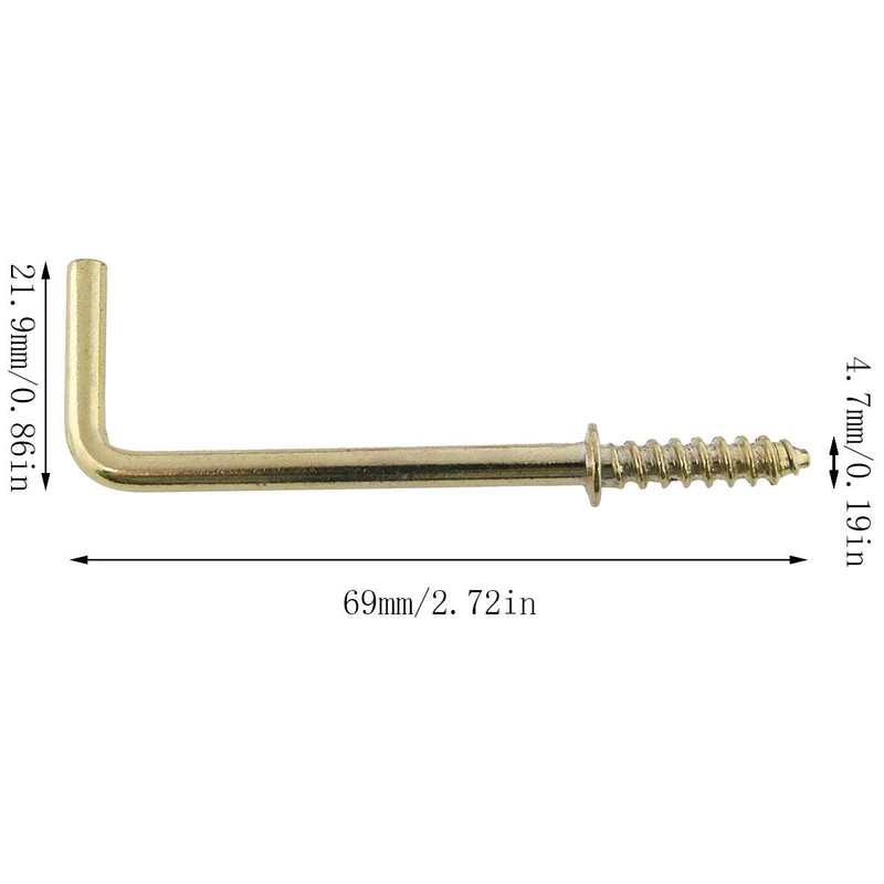 E-outstanding Right-Angle Screws Hook 20PCS 2 inch Golden 7 Shape