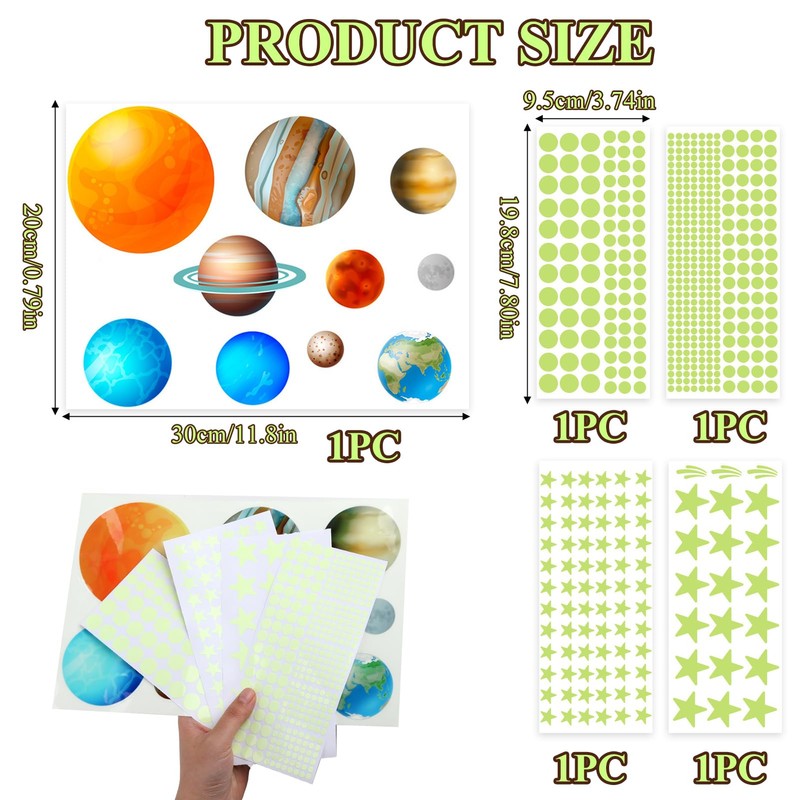 LANAFAY 9 Planeten Wandsticker Leuchtaufkleber Sticker, leuchtsterne selbstklebend, leuchtsticker, Wandaufkleber