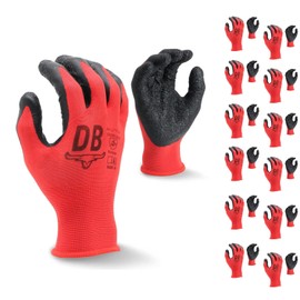 Durabull Latex Coated Work Gloves - Heavy Duty Protective Gloves For Builders, Garden & Working. Secure Fit With Anti Slip Grip. (Red, 8 (M))