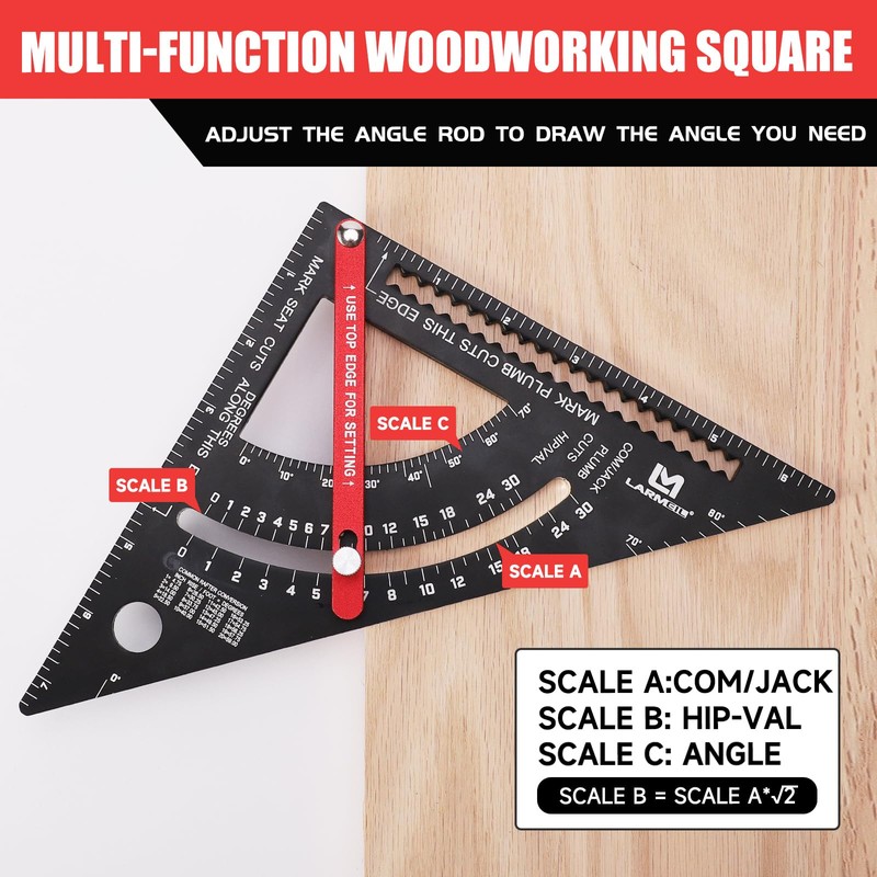 LARMEIL Carpenter Square 7 inch Woodworking Tools Adjustable Rafter Square