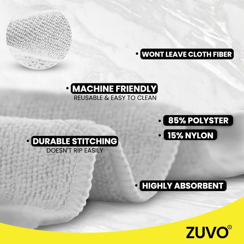 Zuvo Microfibre Cloth For Car(12-Pack)- Ultra Soft, Scratch Free, Highly