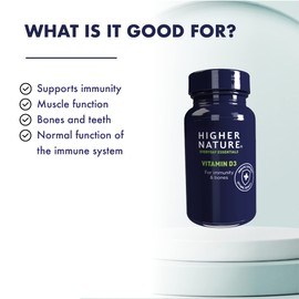 Higher Nature - Vitamin D3 - Supports Immunity - Supports Muscle Function - The Sunshine Vitamin - Vegetarian - 120 Capsules