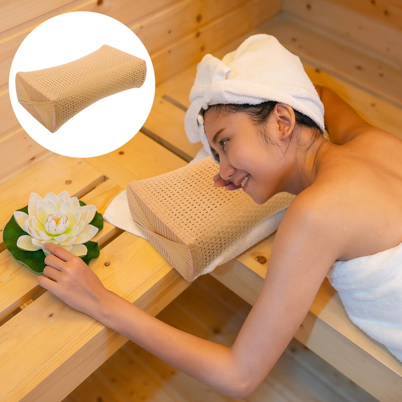 Mobestech Sauna Neck Rest Simulated Rattan Sauna Pillow Sauna Backrest