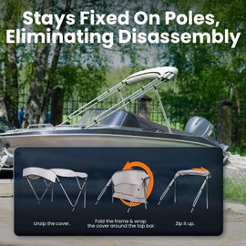 KING BIRD 3-4 Bow Bimini Boat Top Cover Sun Shade Boat Canopy Waterproof 1 Inch Stainless Aluminum Frame 54" Height with Rear Support Poles and Storage Boot 6 Colors -11 Sizes