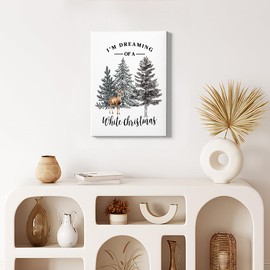 HIWX Christmas Deer Wall Art Decor, I'm Dreaming Of a White Christmas Reindeer Framed Canvas Prints Wall Art Decor, Christmas Tree Forest Winter Wall Art Home Decoration For Bedroom Living Room 11x14