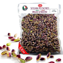 Sicilian Roasted Pistachios No shell, Whole Shelled Pistachios Unsalted, 8.8 oz (250 gr), Natural Purple color, Pistachio Nuts from Bronte Sicily Certified, Gusto Etna, Non GMO, Product of Italy