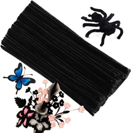 ZXIIXZ Pipe Cleaners Craft, 100 Pcs Black Chenille Stems Bulk Pipe Cleaners Craft Supplies for Festivals Art DIY Home Decorations