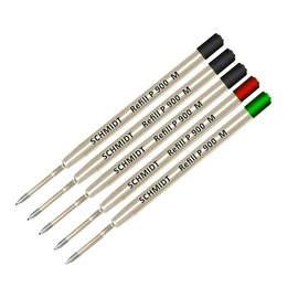 Lanier Combo Pack - Pack of 5 - Schmidt P900 M Parker Style Ballpoint Refill 1 Red, 1 Green, 3 Black Ink Medium Tip