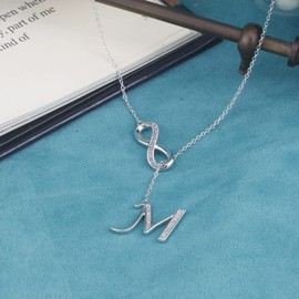 Cali Trove Diamond Infinity Lariant Necklace for Women in 925 Sterling Silver | Infinty Pendant for Women in A to Z Letters | Special Silver Pendant Necklace Gift for her | Fashion Jewelry for Women M
