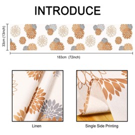 Inhobbok Table Runner Orange Yellow Grey Modern Flowers Linen Dahlia Attractive Farmhouse Geometric Table Centre Decor Boho Table Runner for Living Room Cabinet Dining Party Patio 33 x 183 cm