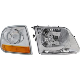 Evan Fischer Passenger Side Headlight Kit for Ford F-150 1997-2003 Halogen With bulb(s) W/Corner Light Lightning Style Headlights & Corner Lights; Build Date From July 1996 Replaces# 3L3Z13008EA