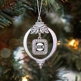 Inspired Silver - 10k Runners - Silver Christmas Ornament - Square Charm Christmas Tree Ornament with Cubic Zirconia - Holiday Hanging Decoration