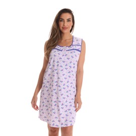 Dreamcrest 100% Cotton Sleeveless Nightgown for Women with Crochet Trim 6778-10417-LIL-L Lilac