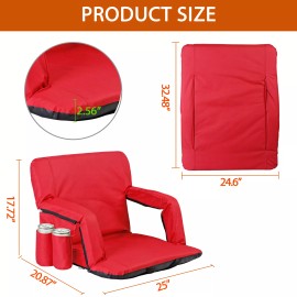 Segawe Stadium Seat Wide Bleacher Chair with Back Support Armrests and Side Pockets Red