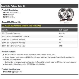 Rear Ceramic Brake Pad and Rotor Kit - Compatible with 2009-2017 Chevy Traverse