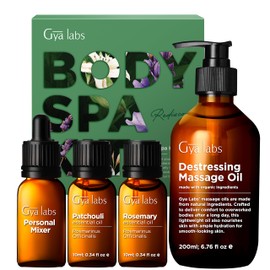 Gya Labs Body Spa Kit (Set of 4) - Natural Fragrances of Vanilla, Patchouli and Relaxing Massage Oil for Massage Therapy - Essential Oils Set for Home Spa for More Body Relaxation