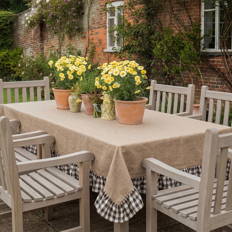 Mindsoft 60 x 120 Inch Rectangle Farmhouse Ruffle Tablecloth Rustic
