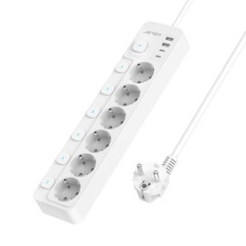 JSVER Steckdosenleiste 6 Fach mit Individuellem Schalter, JSVER 10 IN 1 Mehrfachsteckdose mit 4 USB(2 A und 2 C,17W) Steckdosenleiste mit USB Verteilersteckdose mit 2M f1r Smartphones, Laptop -Wei?