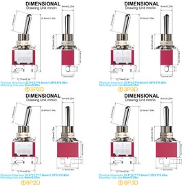 DIYhz 20PCS（4 Kinds） Toggle Switch AC 5A/125V 2A/250V 3（6） Pin Terminals On/Off/On 2（3） Position SPDT Toggle Switch Mini Miniature Toggle Switch Car Dash Dashboard（3P2D 6P2D 3P3D 6P3D）