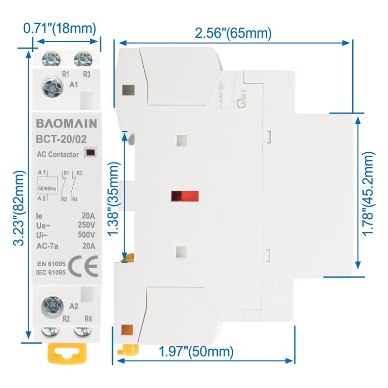 Baomain AC Contactor 220VAC 20A 2 Pole 2NC Normally Closed
