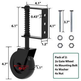 4.3"Heavy Duty Gate Wheel 360° Rotation Gate Wheel with Spring Loaded Shock Absorption Gate Caster Gate Kit for Fence, Farm, Garden and Wooden Gate 150 Lbs Capacity (2Pack)