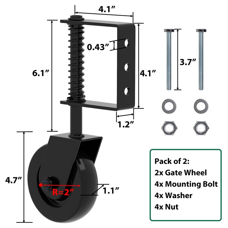4.3"Heavy Duty Gate Wheel 360° Rotation Gate Wheel with Spring