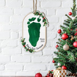 Baby's First Christmas DIY Footprint Hanging Ornaments for Tree, My First Holiday Milestone Signs, Baby Christmas Craft, Christmas Keepsake for Newborn, Best New Mom Gift Daddy Mommy (Oval)