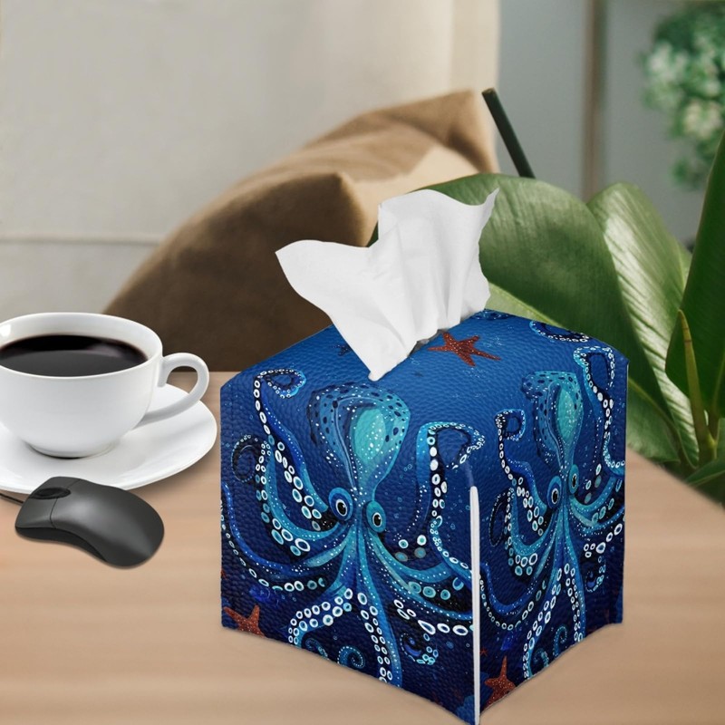 Pzuqiu Octopus Square Tissue Box Cover Facial Paper Cover for