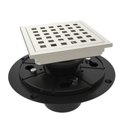 WEBANG 4 Inch Square Shower Floor Drain with Flange,Quadrato Pattern Grate Removable,Food-Grade SUS 304 Stainless Steel,Watermark&CUPC Certified,Brushed Nickel