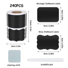 Chalkboard Labels,WWW 240 Pcs Chalkboard Stickers Labels Reusable Waterproof Blackboard Stickers Removable Label Sticker for Organize Home & Kitchen with Chalk Pin Black